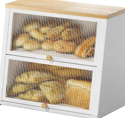 Grande boîte à pain à deux couches pour cuisine blanc