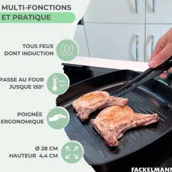 Gril 28 cm aluminium revêtement céramique antiadhésif sans PFAS Fackelmann Brandao