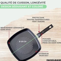 Gril 28 cm aluminium revêtement céramique antiadhésif sans PFAS Fackelmann Brandao