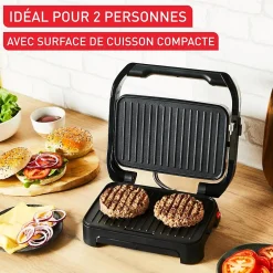 Gril Panini Noir 1000W 2-en-1 Compact