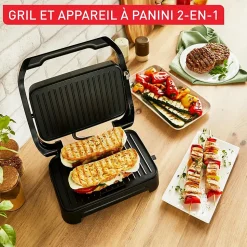 Gril Panini Noir 1000W 2-en-1 Compact