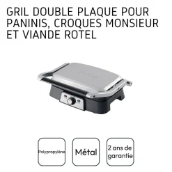 Grill à double plaque pour croque-monsieur, viande et panini Rotel