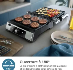 Grill Électrique Philips Noir 2000W Ouverture 180