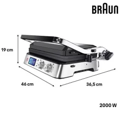 Grill multifonctions - BRAUN - Multi Grill 9 - 2000 W - 3 positions de chauffe - Noir / Acier