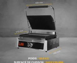 GRILL PANINI 1 PLAQUE RAINUREE DESSUS/DESSOUS EN FONTE - L2G