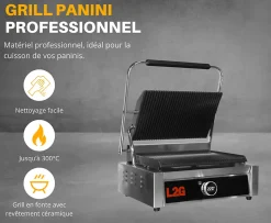 GRILL PANINI 1 PLAQUE RAINUREE DESSUS/DESSOUS EN FONTE - L2G