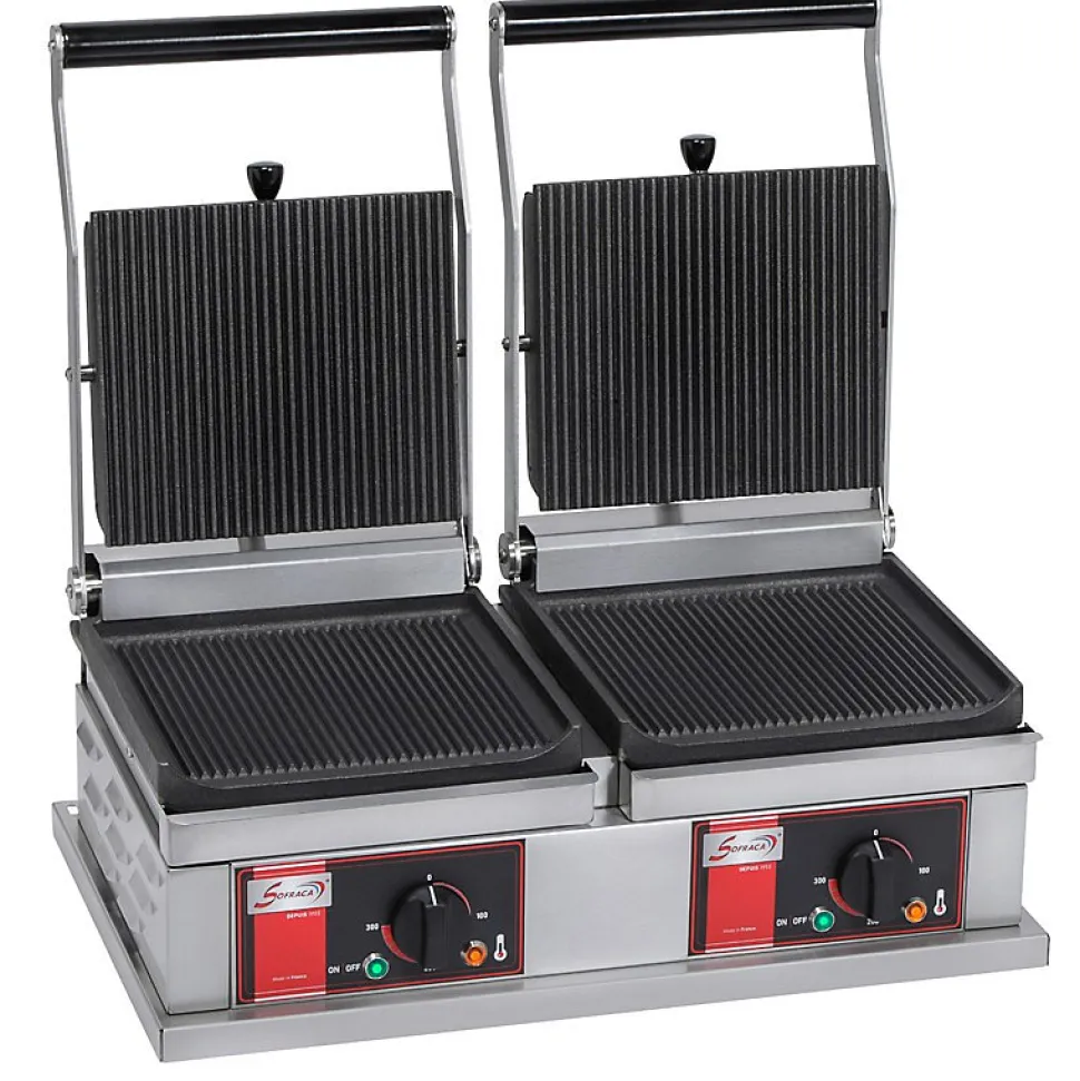 Grill Panini Double - Petit modèle - 4 plaques Rainurées - Sofraca