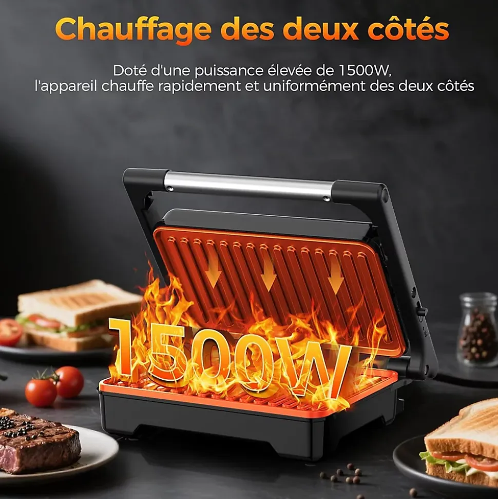 Grill 1500W Ouverture 180 Noir