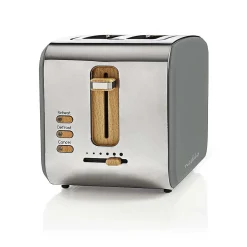 Grille-pain 2 Fentes Larges 900W Gris Soft-Touch Fonction décongélation NEDIS