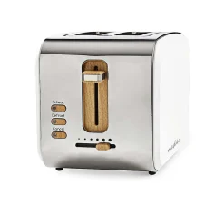 Grille-pain 2 Fentes Larges 900W Blanc Soft-Touch Fonction décongélation NEDIS