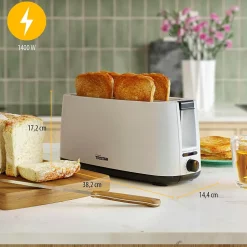 Grille-pain Blanc 1400W 2 Fentes Longues