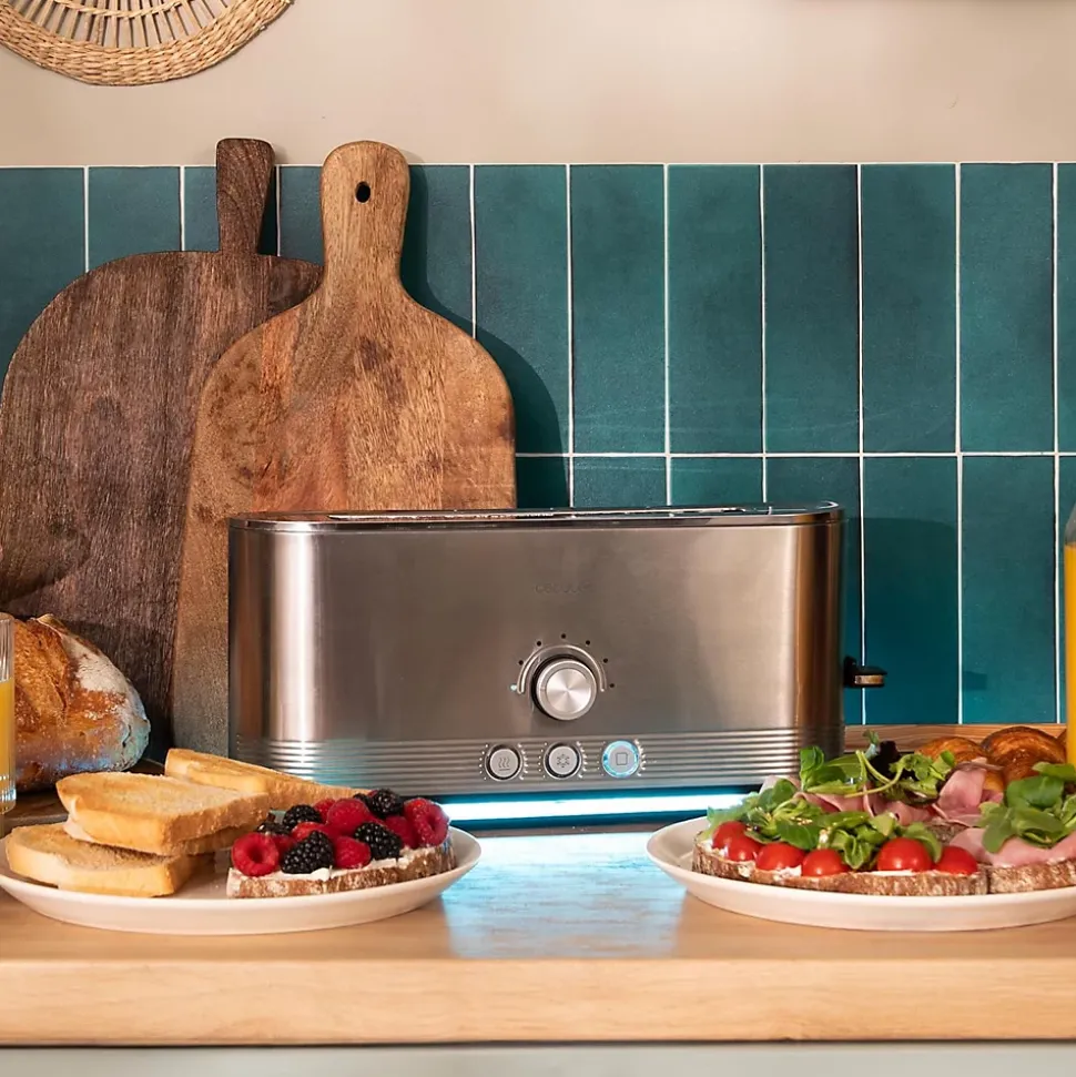 Grille-pain Inox 1050W Fente Longue LED