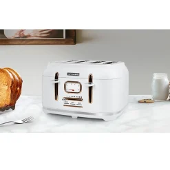 Grille-pain Muse MS-131W - 4 fentes - décongélation et réchauffage, Tiroir ramasse-miettes amovible, 1800W - Acier inoxydable