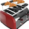 Grille-pain Rouge Inox 4 Fentes 1700W