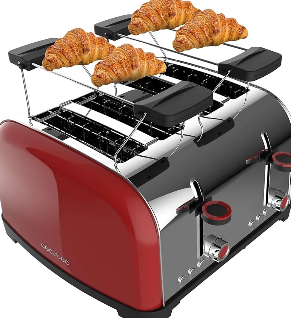 Grille-pain Rouge Inox 4 Fentes 1700W