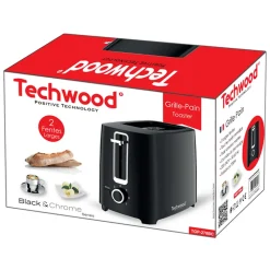 Grille-pain Techwood TGP-278BC doté de 2 larges fantes - 700W - Contrôle du brunissage réglable, Tiroir ramasse-miettes