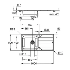 GROHE Evier 1 cuve avec égouttoir réversible en acier inoxydable K500 31563SD1