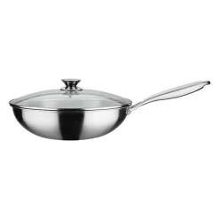 GSW Wok pro 32 cm Fond 3 PLY nid d abeille Poignee rivetee Inox Tous feux avec couvercle