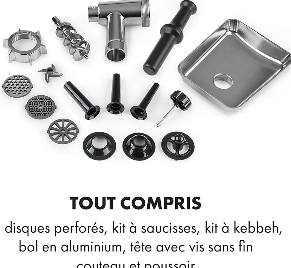 Hachoir à viande électrique, 700 watts, 2 vitesses, Marche arrière, Couteau en inox