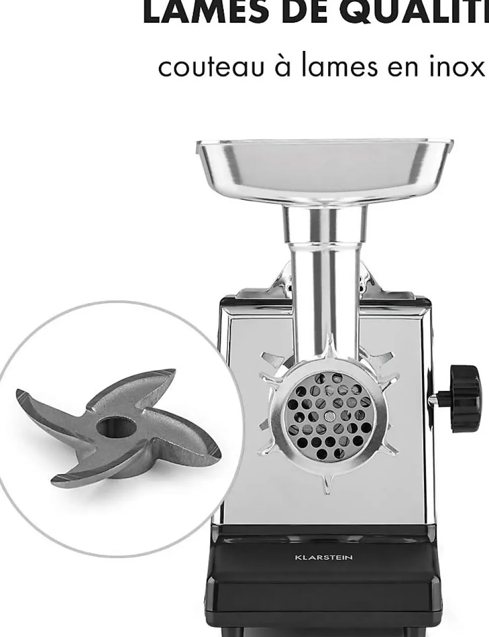 Hachoir à viande électrique, 700 watts, 2 vitesses, Marche arrière, Couteau en inox