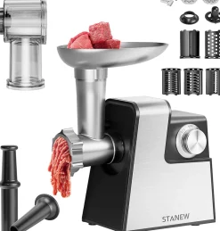 Hachoir à Viande Électrique STANEW 2500W, 2 Vitesses Réglables, 5 Lames/2 Plaques