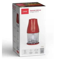Hachoir Electrique - LIVOO - DOP244R - 400W - 1 vitesse et turbo - Bol gradué 300 ml - 2 lames acier inoxydable