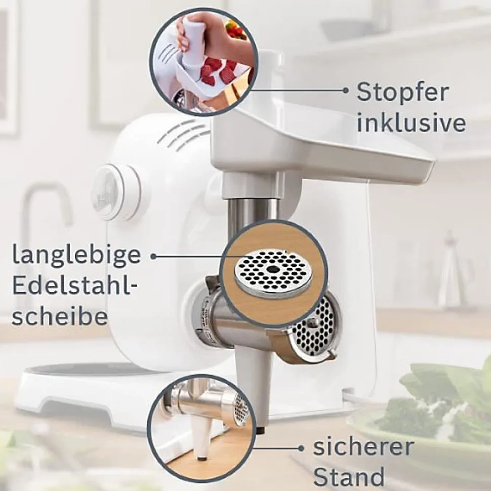 Hachoir Electrique a viande pour Kitchen Machine MUM5 - BOSCH - MUZ5FW1 - Disque ajouré en inox diametre 4.5 mm