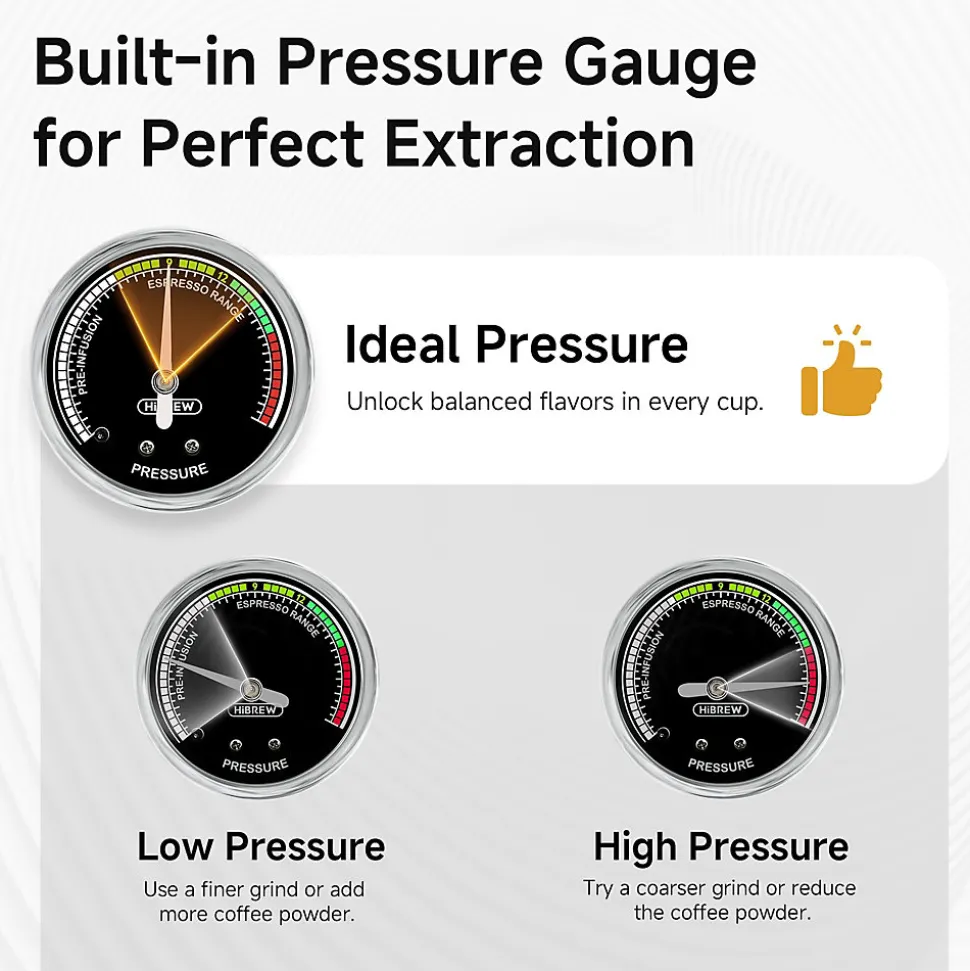 HiBREW H10A Semi Automatic Espresso Coffee Machine, 20Bar Pressure, Milk Frother, Temperature Adjustable, 350ml Pitcher