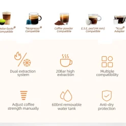 HiBREW H2B Machine à café multi-capsules 5-en-1, infusion froide et chaude (gris).