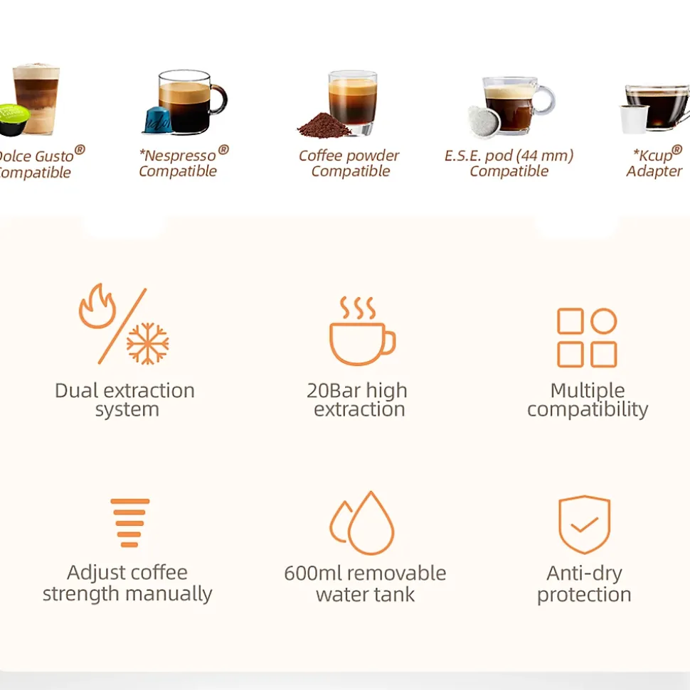 HiBREW H2B Machine à café multi-capsules 5-en-1, infusion froide et chaude (gris).