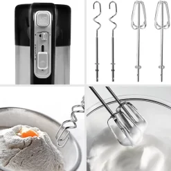 HM3 Batteur électrique à main 300W 5 vitesses Fonction turbo 2 batteurs 2 crochets Rangement intégré Pâtisserie gâteaux Duronic