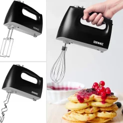 HM4 BK Batteur électrique à main 400W 5 vitesses Fonction turbo 2 batteurs 2 crochets 1 fouet Rangement intégré Duronic