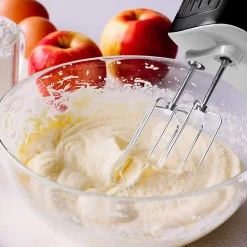 HM4 BK Batteur électrique à main 400W 5 vitesses Fonction turbo 2 batteurs 2 crochets 1 fouet Rangement intégré Duronic