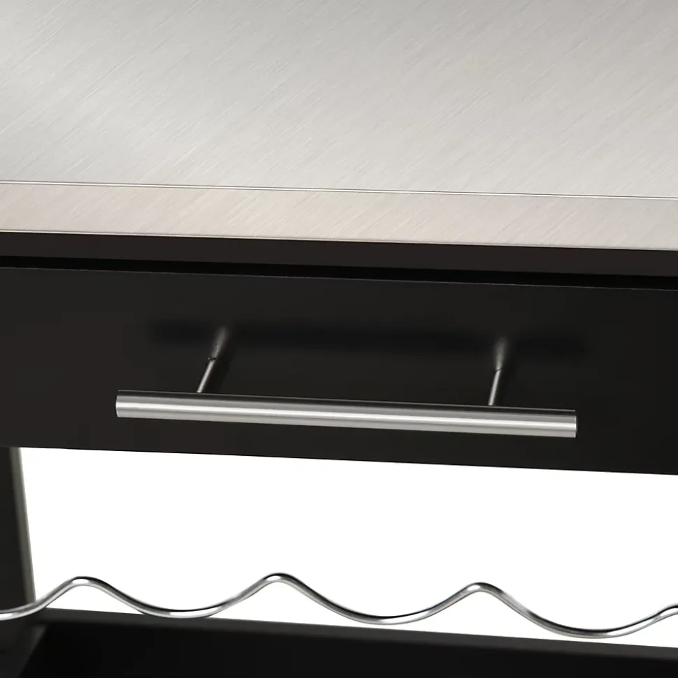 HOMCOM Chariot de service desserte de cuisine à roulettes multi-rangements 60L x 40l x 85H cm plateau acier inox. MDF pin noir