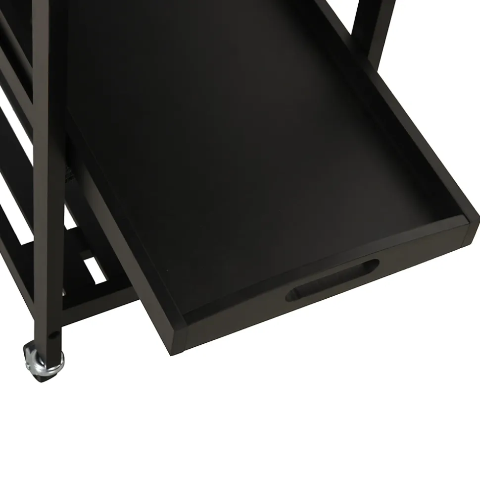 HOMCOM Chariot de service desserte de cuisine à roulettes multi-rangements 60L x 40l x 85H cm plateau acier inox. MDF pin noir