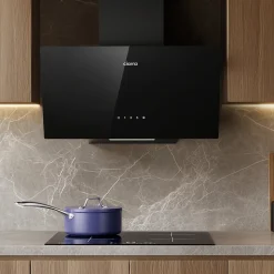 Hotte aspirante inclinée 60cm 350m3h recyclage ou évacuation éclairage LED verre noir Ciarra