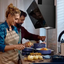 Hotte aspirante inclinée 60cm 350m3h recyclage ou évacuation éclairage LED verre noir Ciarra