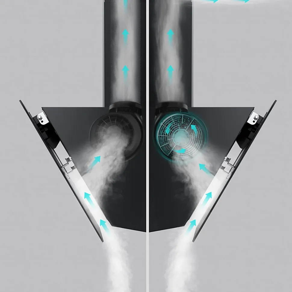 Hotte aspirante inclinée 60cm 350m3h recyclage ou évacuation éclairage LED verre noir Ciarra