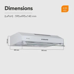 Hotte Casquette 60 cm Blanc - Double moteur 200 Watts - 435 m3/h