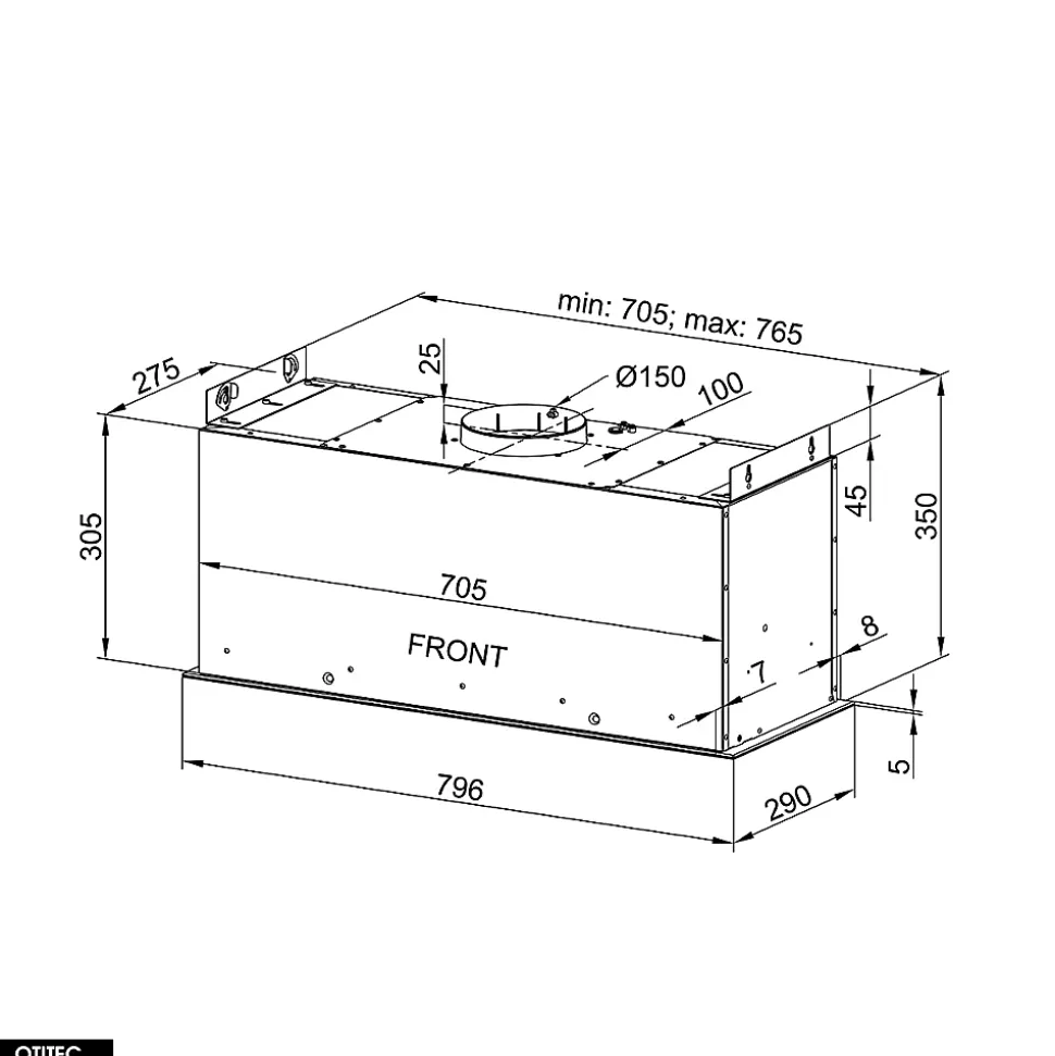 Hotte Casquette Aspirante Silencieuse - 80 cm - 510 m3/h - LOTEO - Blanc