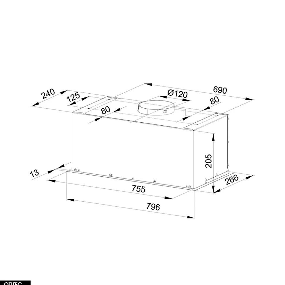 Hotte Casquette Aspirante Silencieuse - 80 cm - 330 m3/h - HADARIO - Inox