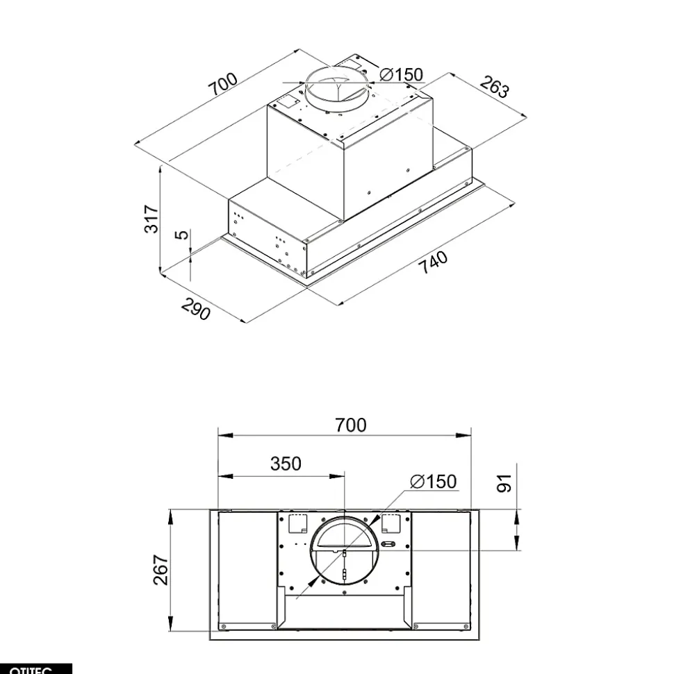 Hotte Casquette Aspirante Silencieuse - 80 cm - 570 m3/h - GINGERO - Noir