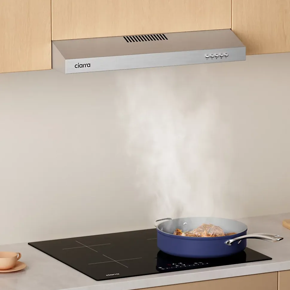 Hotte casquette 60cm 220m3/h 3 vitesses hotte encastrable évacuation ou recyclage inox Ciarra CD6903DS