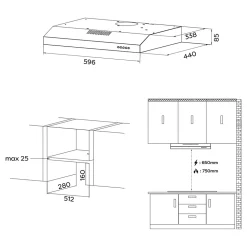 Hotte casquette 60cm 220m3/h 3 vitesses hotte encastrable évacuation ou recyclage inox Ciarra CD6903DS