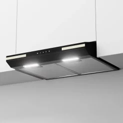 Hotte casquette 60cm 220m3h 3 vitesses tactile évacuation ou recyclage noir Ciarra CD6921B