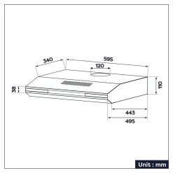 Hotte casquette 60cm 220m3h 3 vitesses tactile évacuation ou recyclage noir Ciarra CD6921B