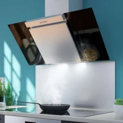 Hotte cuisine murale Silverline KIM inox et verre noir 90 cm