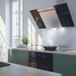 Hotte cuisine murale Silverline KIM inox et verre noir 90 cm