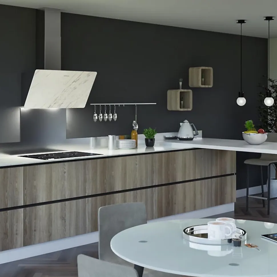 Hotte cuisine murale Silverline STRONG céramique blanc marbré 80 cm