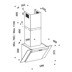 Hotte cuisine murale Silverline KIM inox et verre noir 60 cm